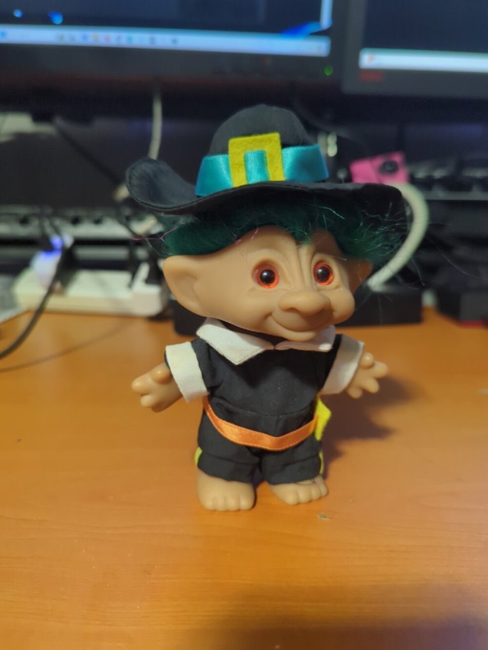 Vintage Troll Dolls 1990s Ace Novelty Pilgrim Thanksgiving Doll Green Hair